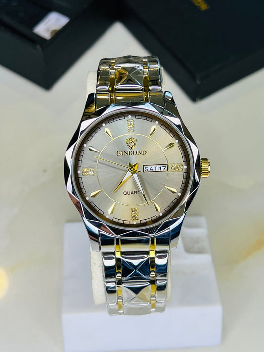 Two Tone Binbond Silver Prism Dial Watch